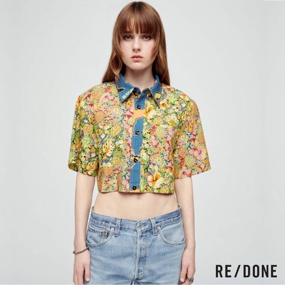 RE/DONE **NWT** Oversized Crop Shirt in Multi pineapple - Picture 2 of 16